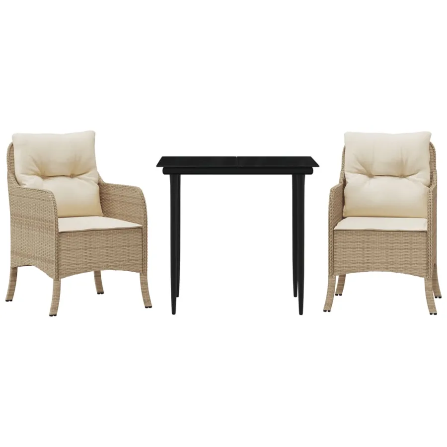 Ensemble à manger de jardin et coussins 3 pcs Beige poly rotin - 2