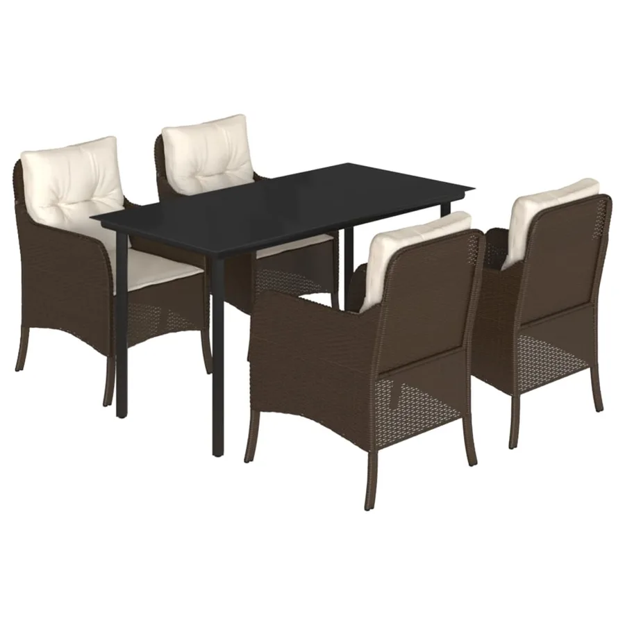 Ensemble à manger de jardin 5 pcs et coussins marron poly rotin - 2