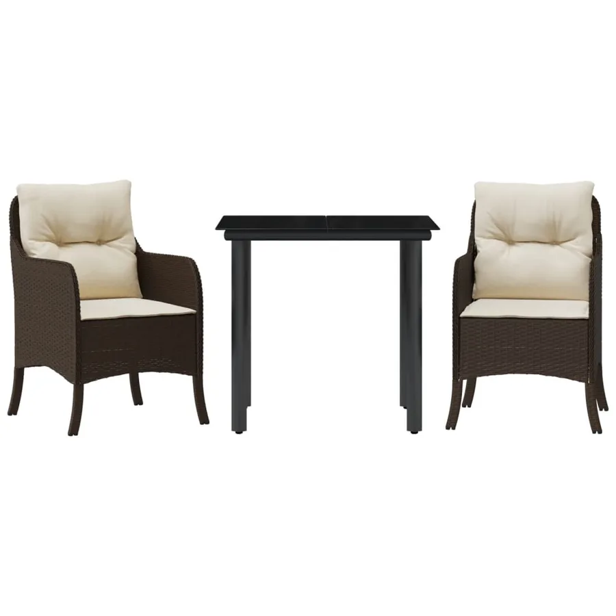 Ensemble à manger de jardin 3 pcs et coussins marron poly rotin - 2