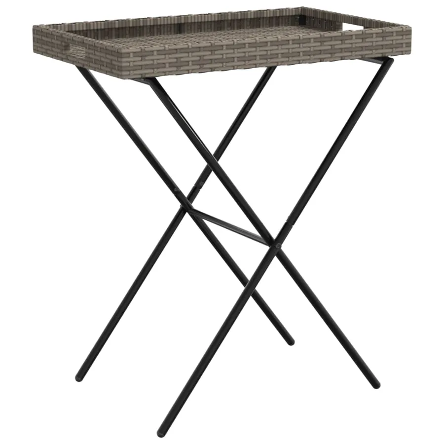 Table à plateau pliable gris 65x40x75 cm résine tressée - 2