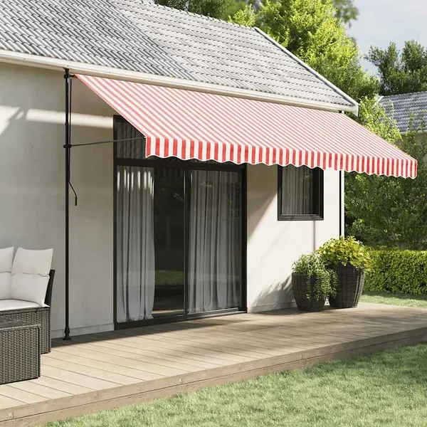 Tissu de remplacement pour auvent rouge et blanc 4,5x3 m polyester