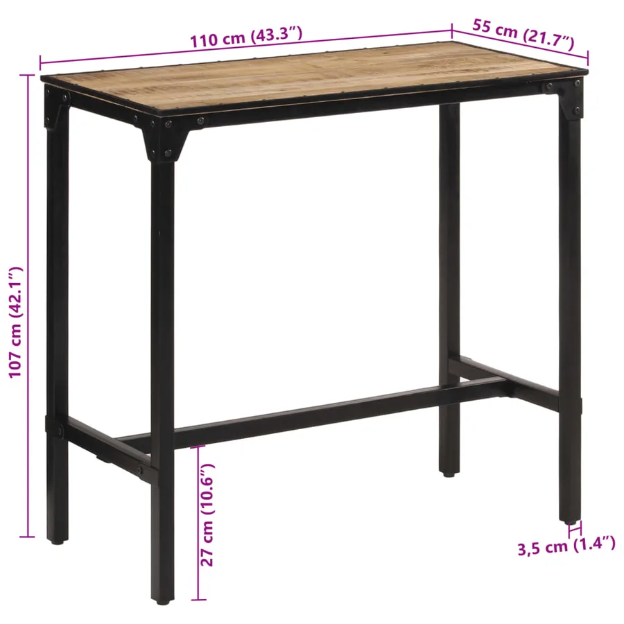 Ensemble de bar 5 pcs bois de manguier brut massif et métal - 17