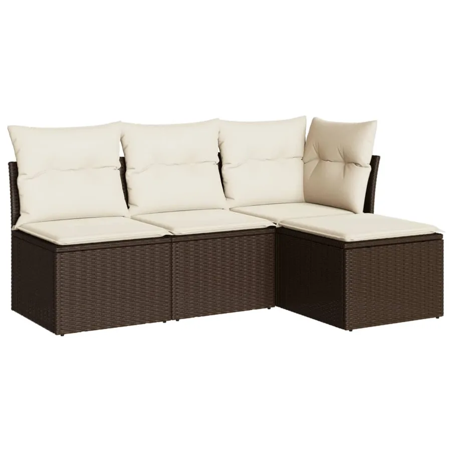 Salon de jardin 4 pcs avec coussins marron résine tressée - 2