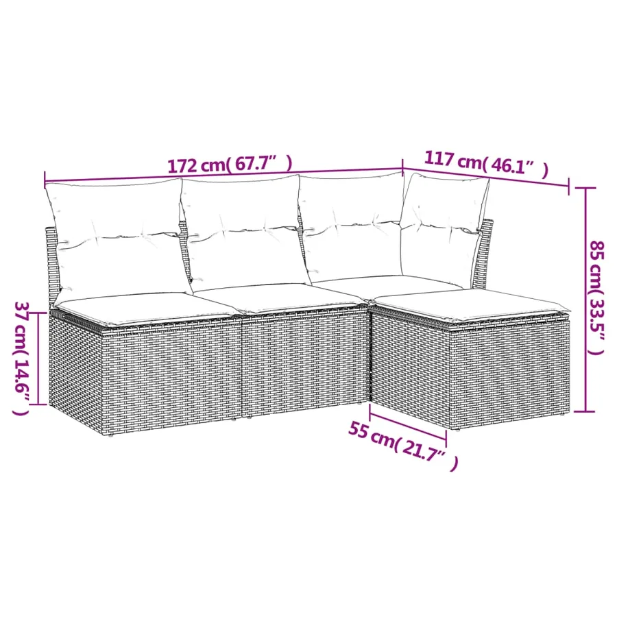 Salon de jardin 4 pcs avec coussins marron résine tressée - 3