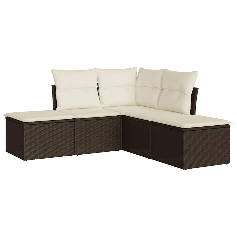 Salon de jardin avec coussins 5 pcs marron résine tressée - 2