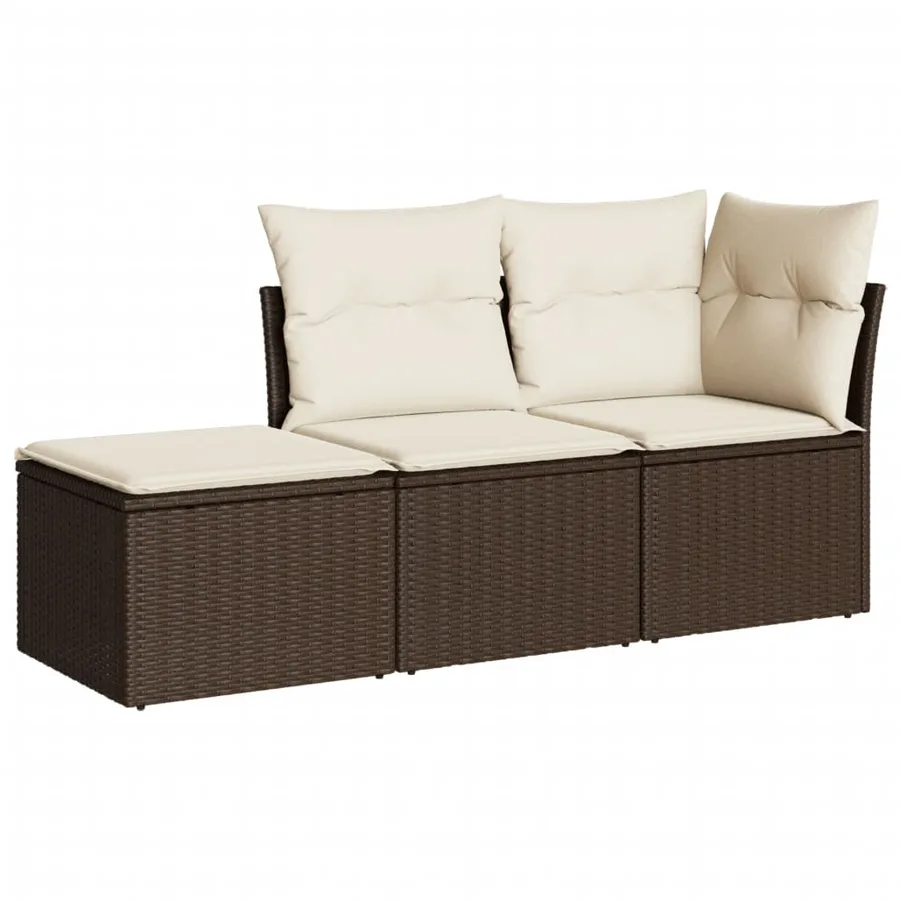 Salon de jardin avec coussins 3 pcs marron résine tressée - 2