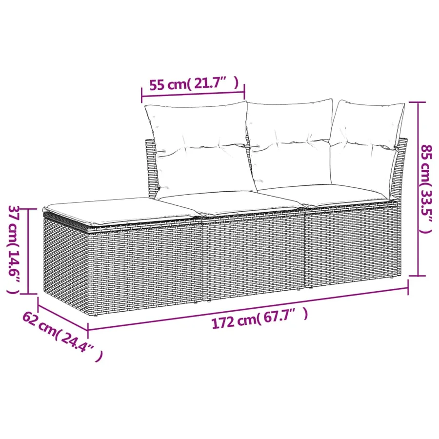 Salon de jardin avec coussins 3 pcs marron résine tressée - 3