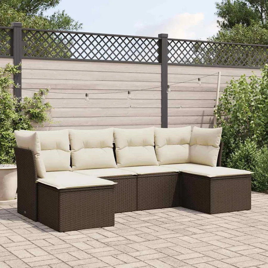 Salon de jardin avec coussins 6 pcs marron résine tressée