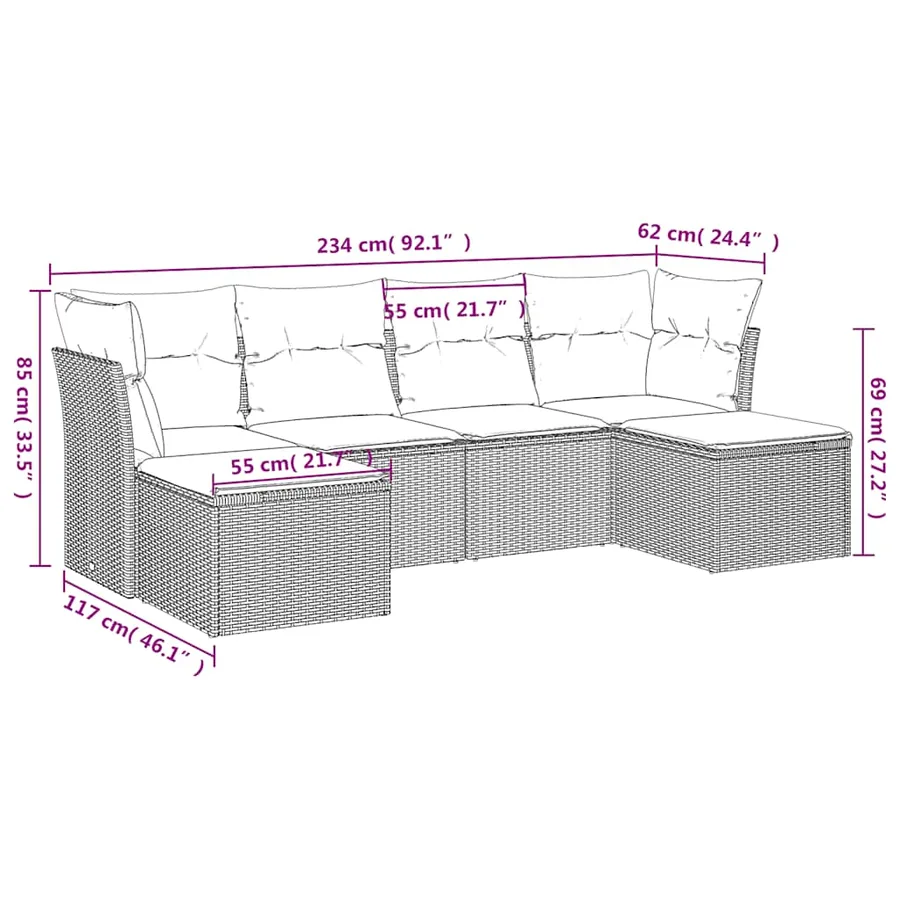 Salon de jardin avec coussins 6 pcs marron résine tressée - 7