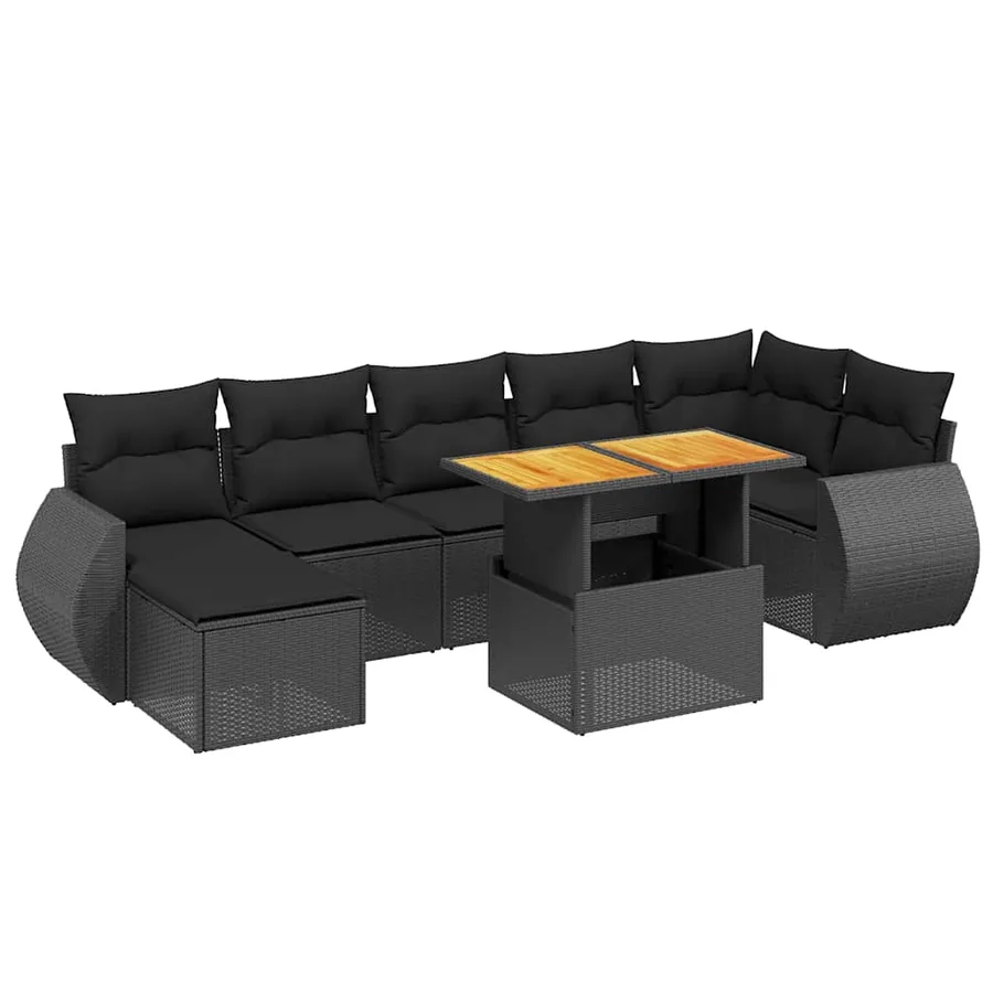 Salon de jardin 8 pcs avec coussins noir résine tressée - 2