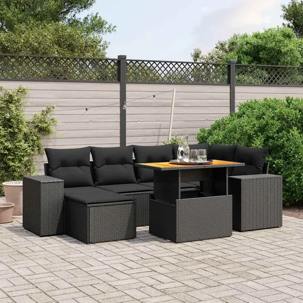 Salon de jardin 7 pcs avec coussins noir résine tressée 55 x 62 x 69 cm - 66,2 kg