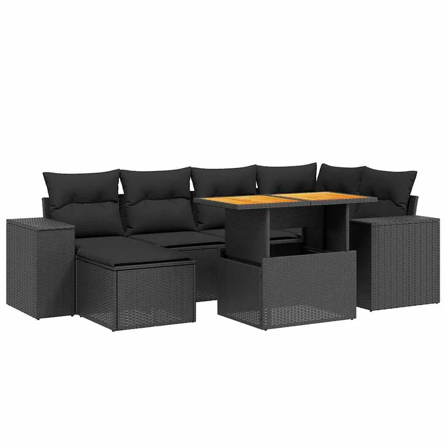 Salon de jardin 7 pcs avec coussins noir résine tressée 55 x 62 x 69 cm - 66,2 kg - 2