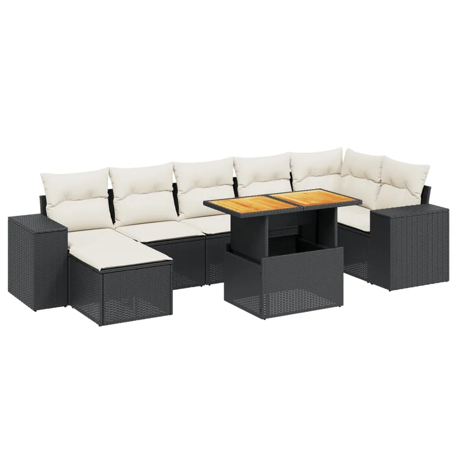 Salon de jardin 8 pcs avec coussins noir résine tressée - 2