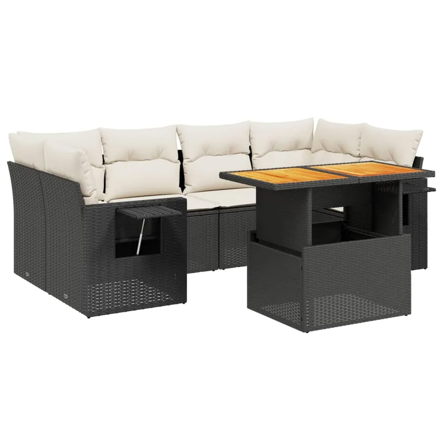 Salon de jardin 7 pcs avec coussins noir résine tressée 62 x 62 x 69 cm - 65,9 kg - 2