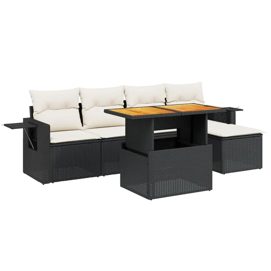 Salon de jardin 6 pcs avec coussins noir résine tressée - 2