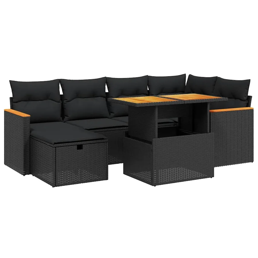 Salon de jardin 7 pcs avec coussins noir résine tressée 55 x 62 x 69 cm - 63,4 kg - 2