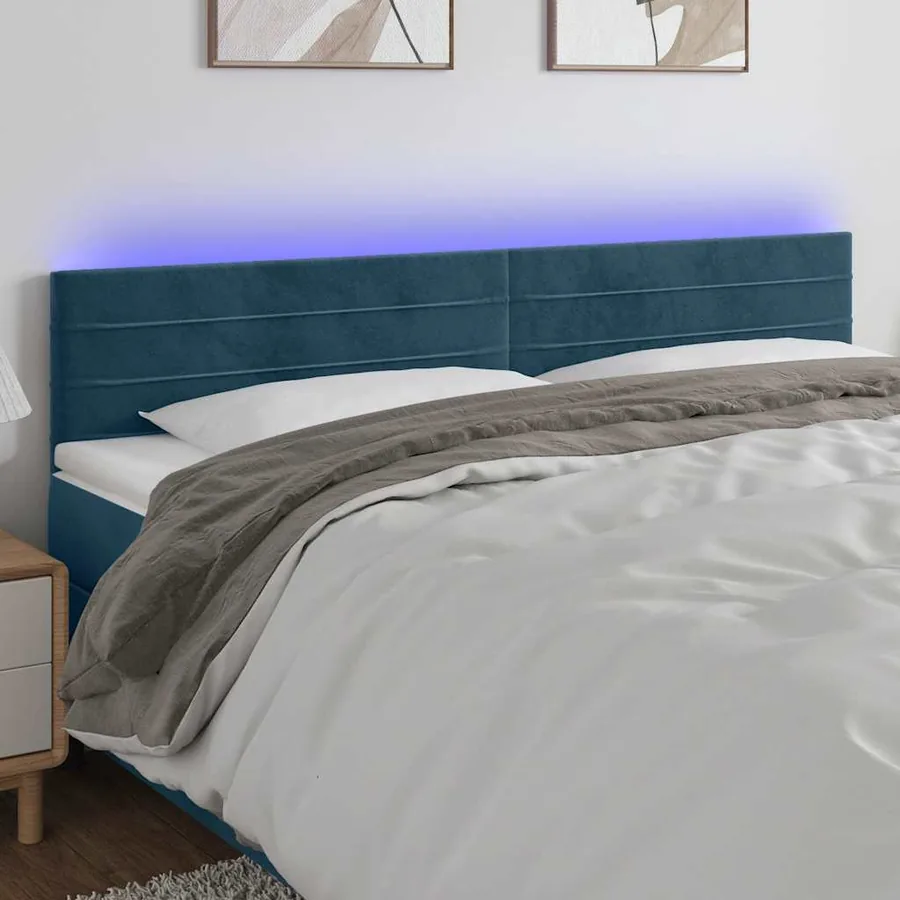 Tête de lit à LED Bleu foncé 160x5x78/88 cm Velours