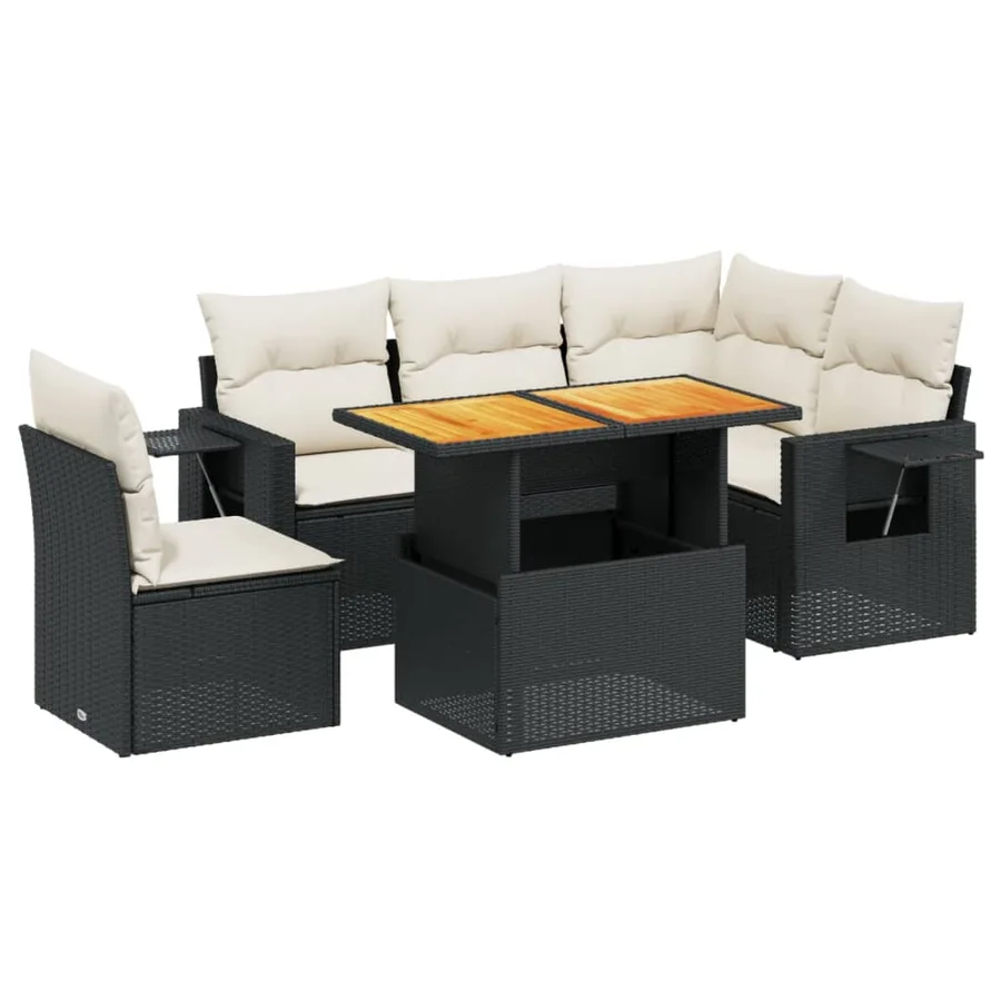 Salon de jardin 6 pcs avec coussins noir résine tressée - 2