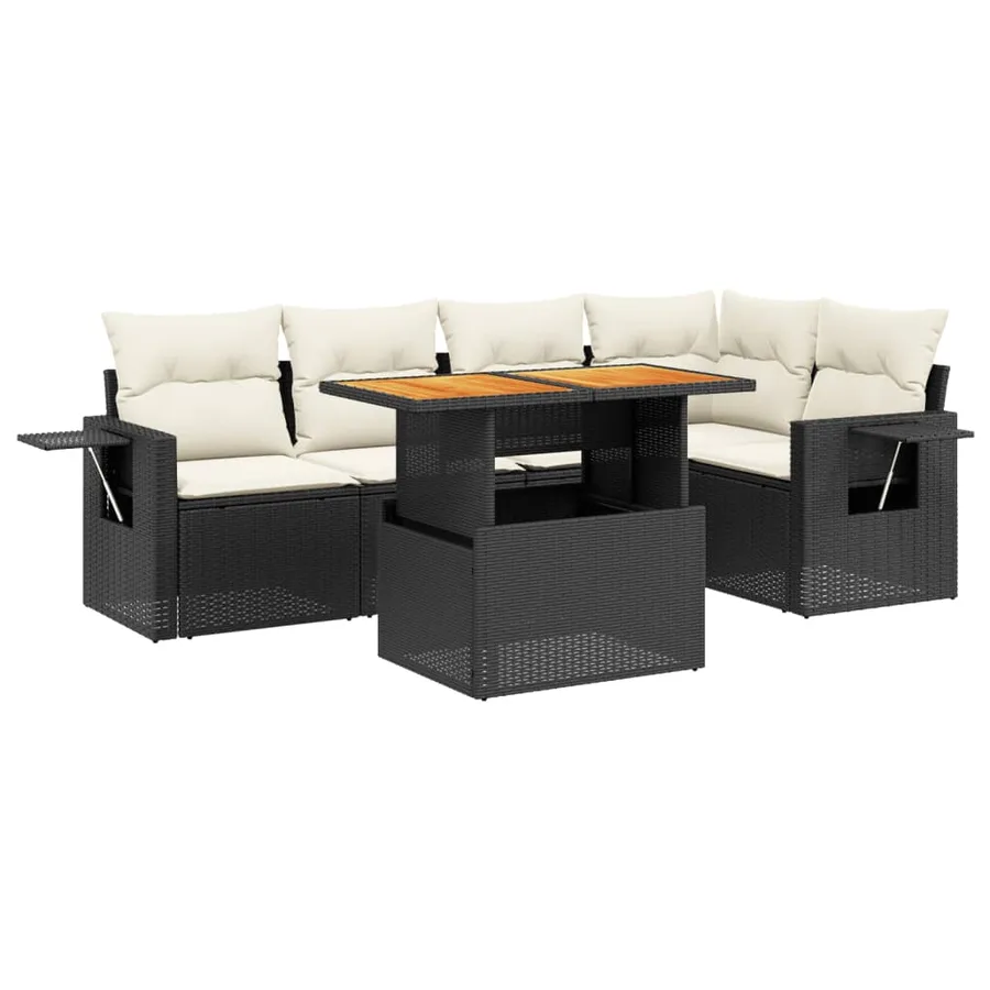 Salon de jardin 6 pcs avec coussins noir résine tressée - 2
