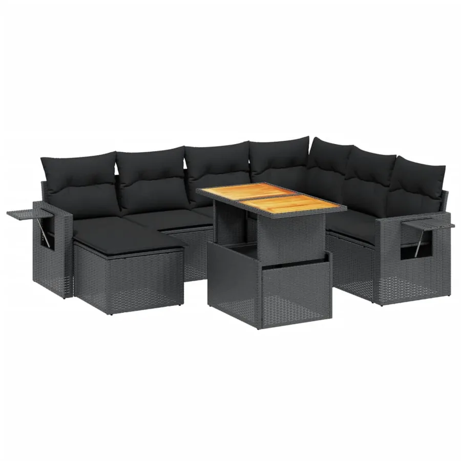 Salon de jardin 8 pcs avec coussins noir résine tressée - 2