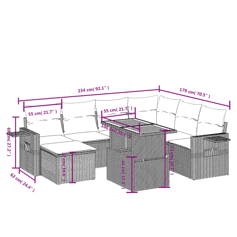 Salon de jardin 8 pcs avec coussins noir résine tressée - 3