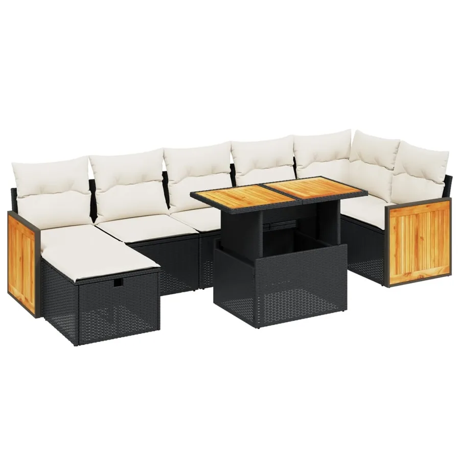 Salon de jardin 8 pcs avec coussins noir résine tressée - 2