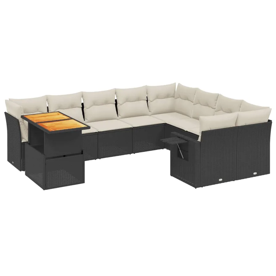 Salon de jardin 10 pcs avec coussins noir résine tressée - 2