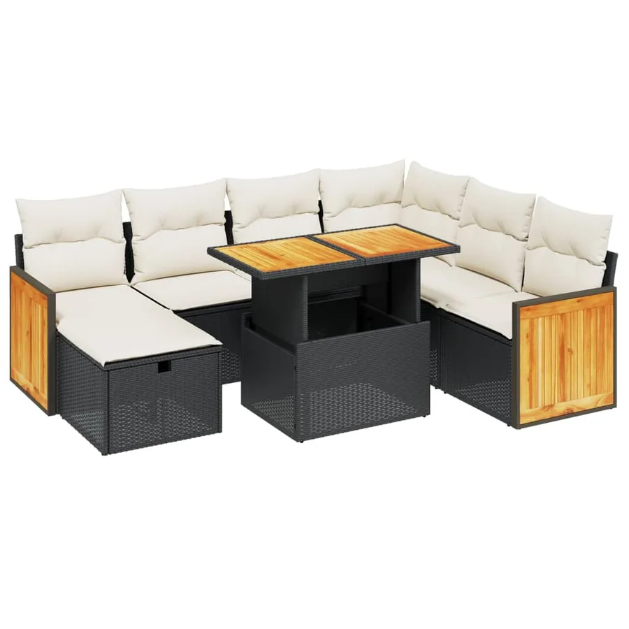 Salon de jardin 8 pcs avec coussins noir résine tressée - 2