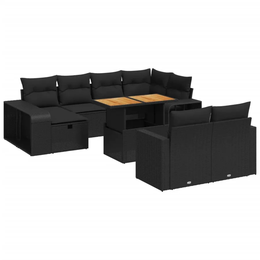 Salon de jardin 11 pcs avec coussins noir résine tressée - 2