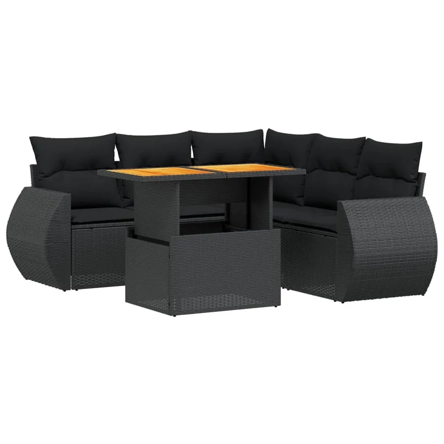Salon de jardin 6 pcs avec coussins noir résine tressée - 2
