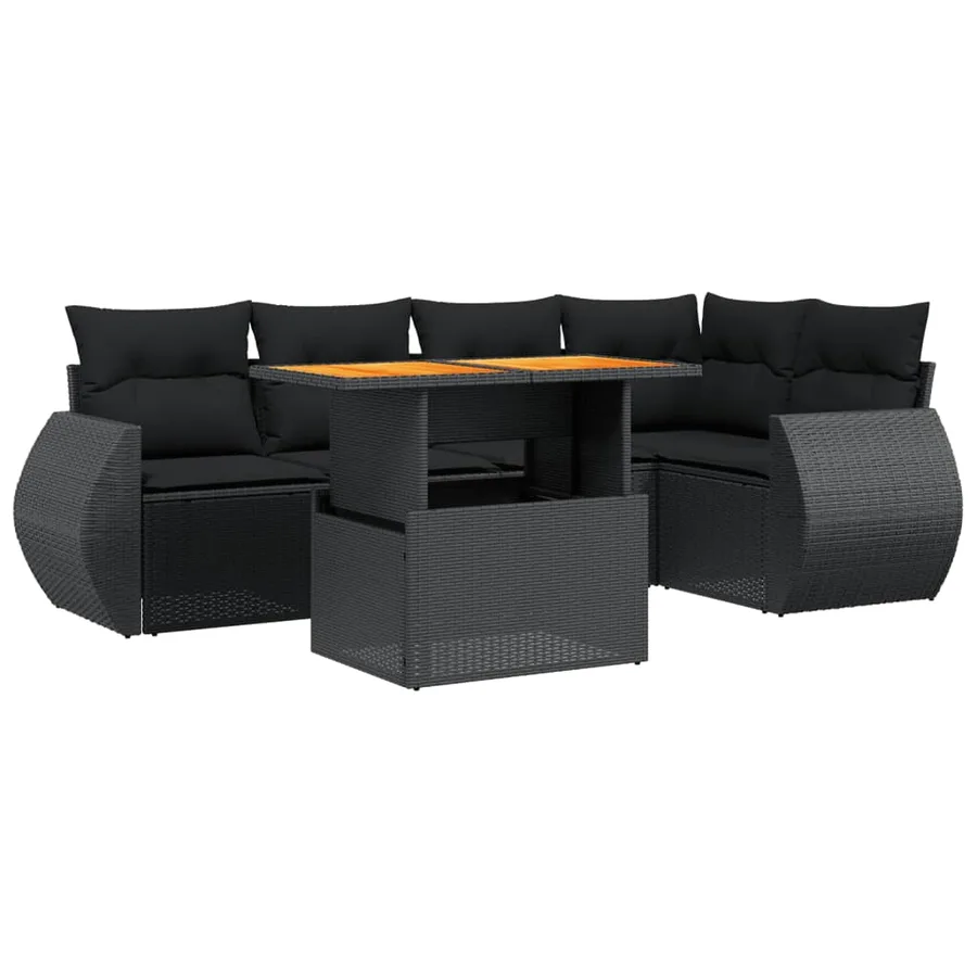 Salon de jardin 6 pcs avec coussins noir résine tressée - 2