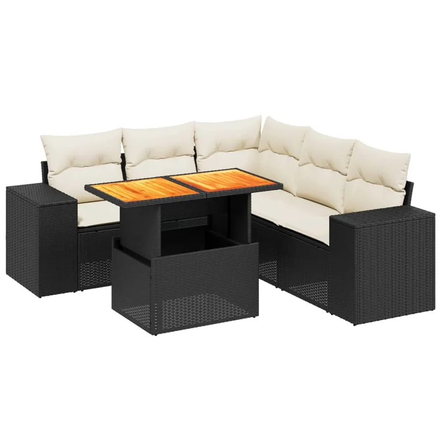 Salon de jardin 6 pcs avec coussins noir résine tressée - 2