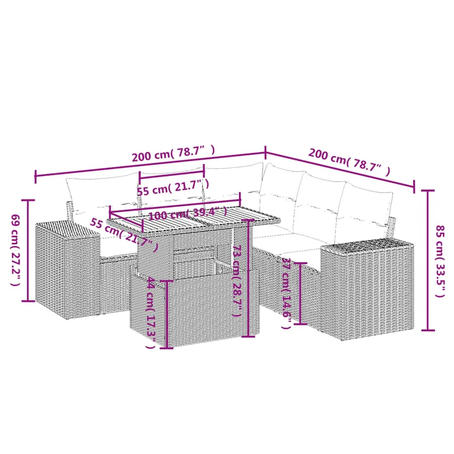 Salon de jardin 6 pcs avec coussins noir résine tressée - 3