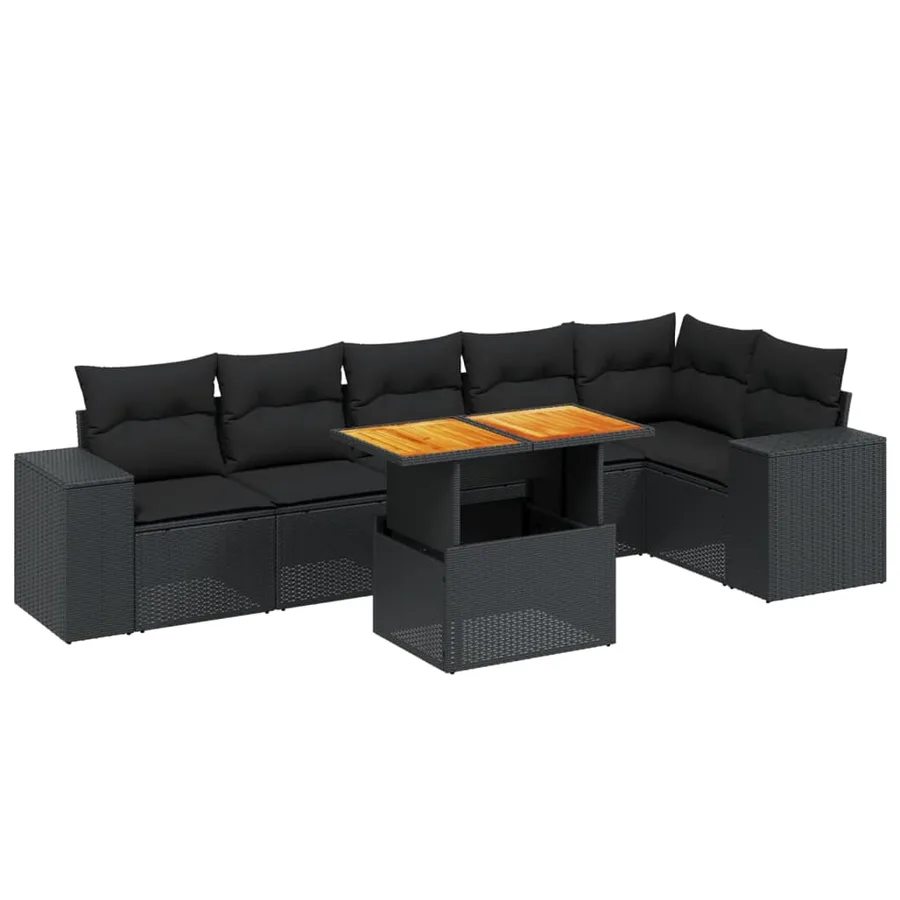 Salon de jardin 7 pcs avec coussins noir résine tressée 62 x 62 x 69 cm - 64,7 kg - 2