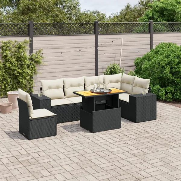 Salon de jardin 7 pcs avec coussins noir résine tressée 62 x 62 x 69 cm - 64,6 kg