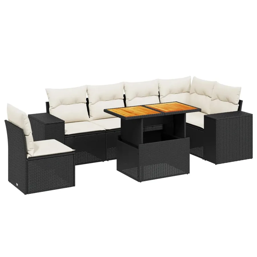 Salon de jardin 7 pcs avec coussins noir résine tressée 62 x 62 x 69 cm - 64,6 kg - 2