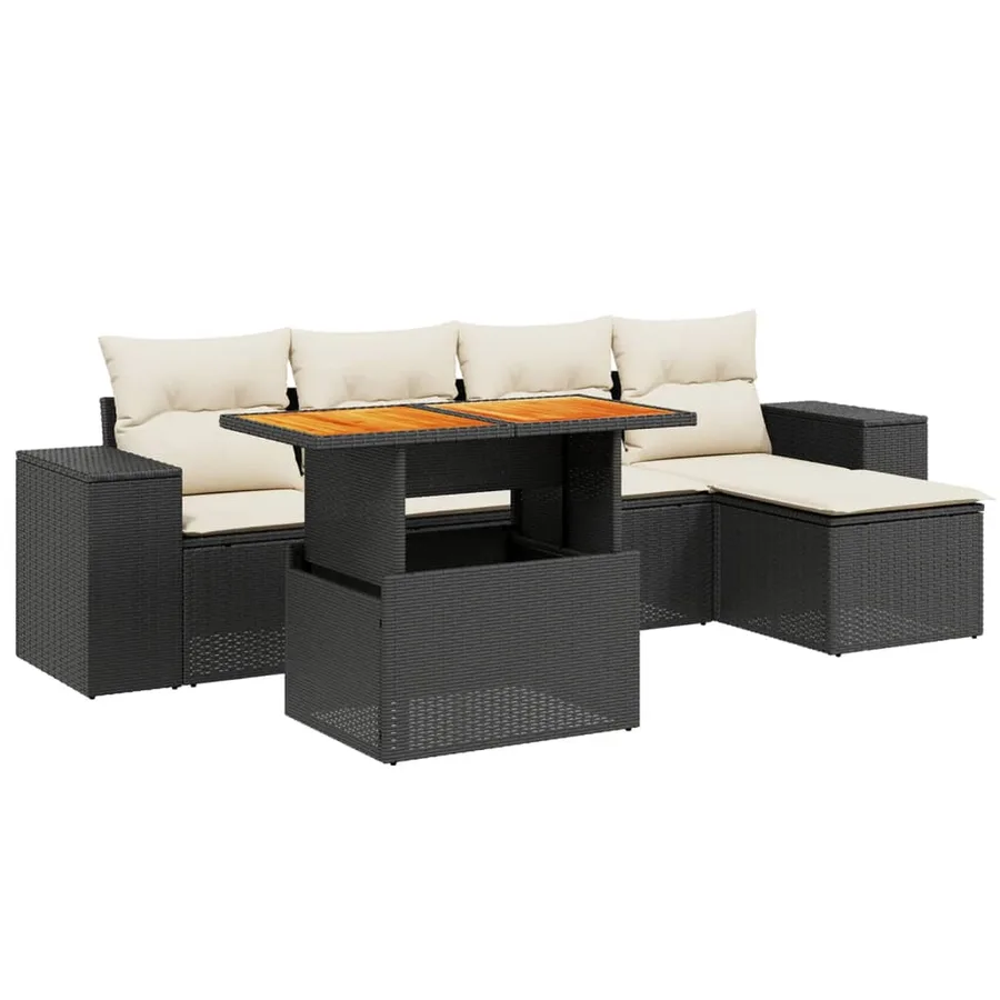 Salon de jardin 6 pcs avec coussins noir résine tressée - 2