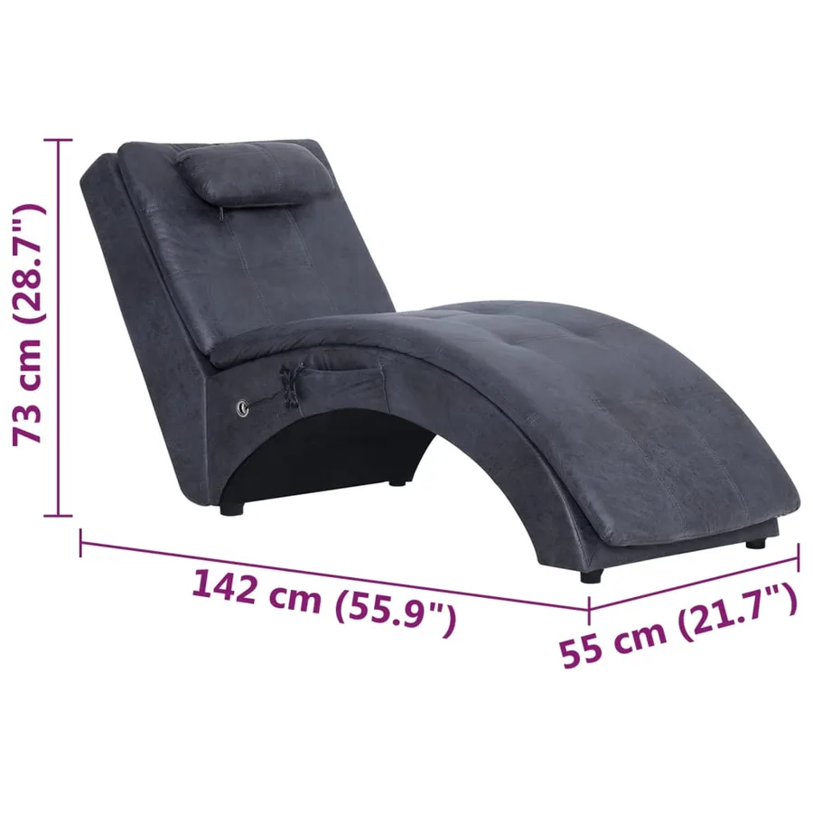 Chaise longue de massage avec oreiller Gris Similicuir daim - 10