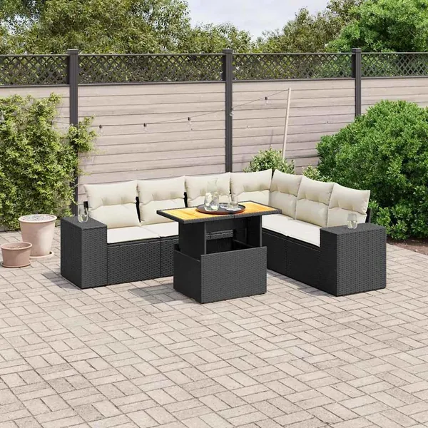 Salon de jardin 7 pcs avec coussins noir résine tressée 62 x 62 x 69 cm - 64,6 kg