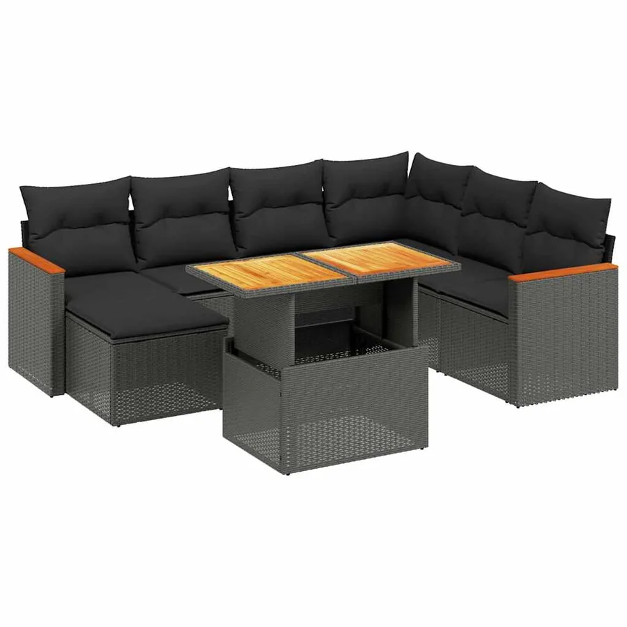Salon de jardin 8 pcs avec coussins noir résine tressée - 2