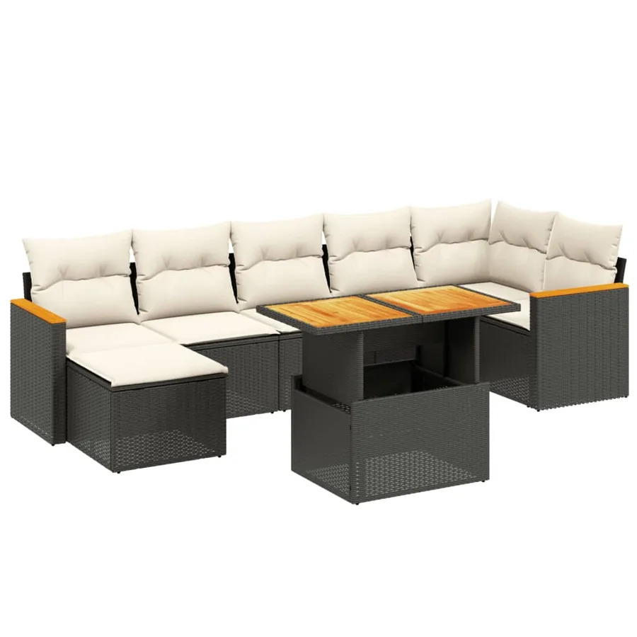 Salon de jardin 8 pcs avec coussins noir résine tressée - 2