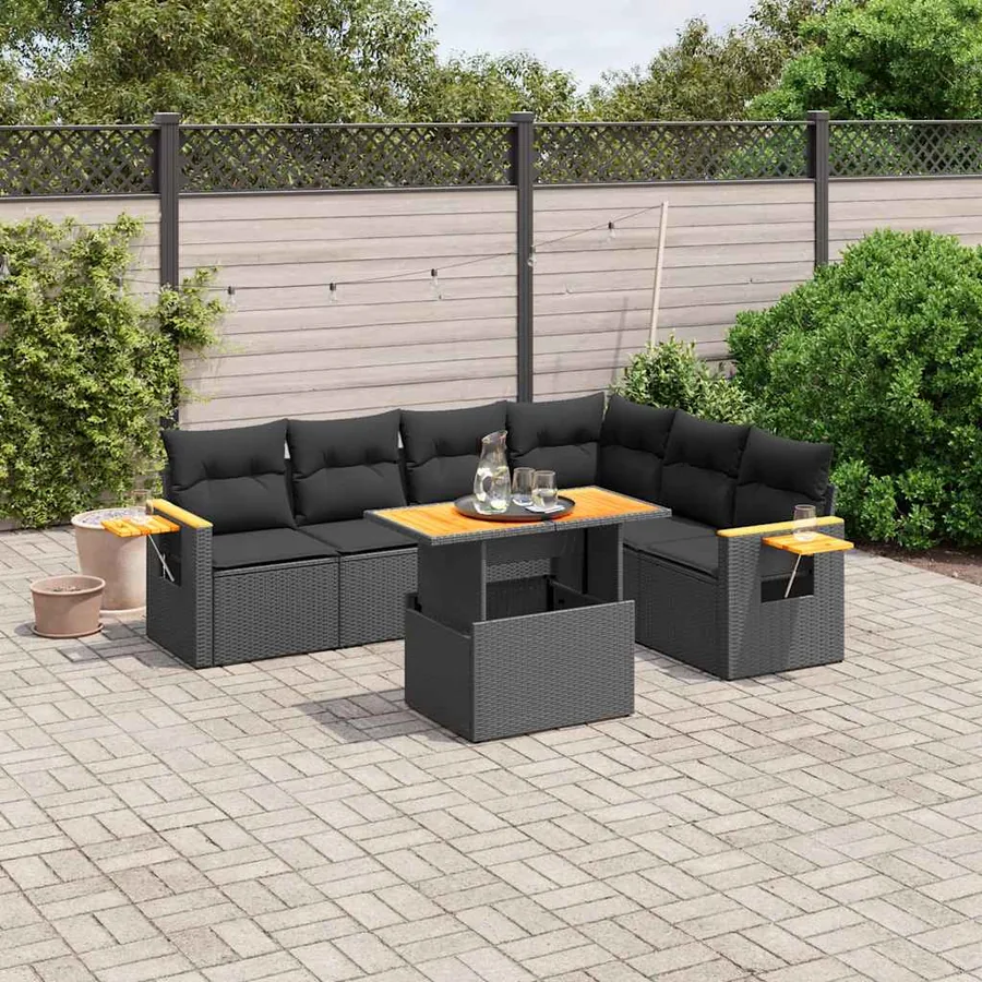 Salon de jardin 7 pcs avec coussins noir résine tressée 55 x 62 x 69 cm - 63,9 kg