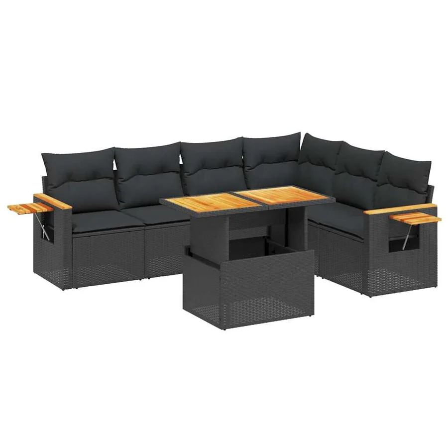 Salon de jardin 7 pcs avec coussins noir résine tressée 55 x 62 x 69 cm - 63,9 kg - 2