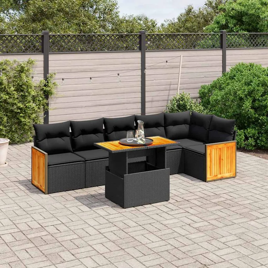Salon de jardin 7 pcs avec coussins noir résine tressée 55 x 62 x 69 cm - 63,9 kg