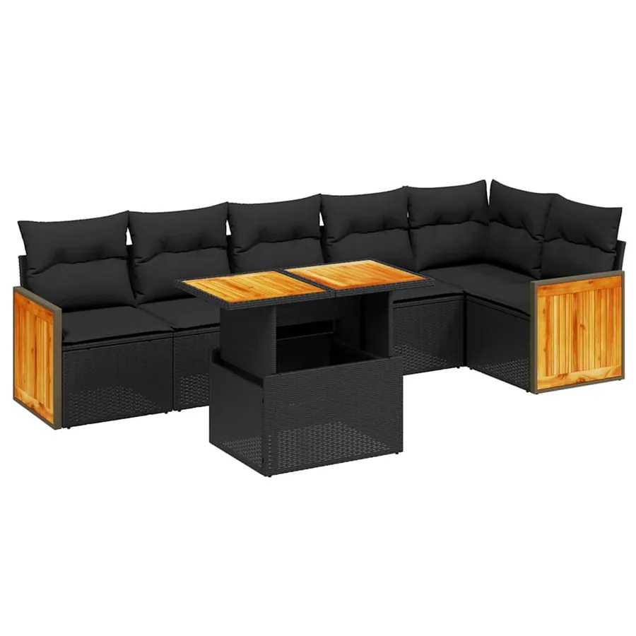 Salon de jardin 7 pcs avec coussins noir résine tressée 55 x 62 x 69 cm - 63,9 kg - 2