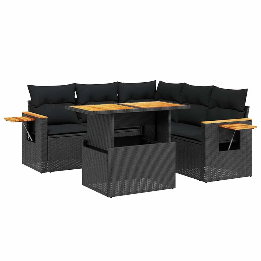 Salon de jardin 6 pcs avec coussins noir résine tressée - 2