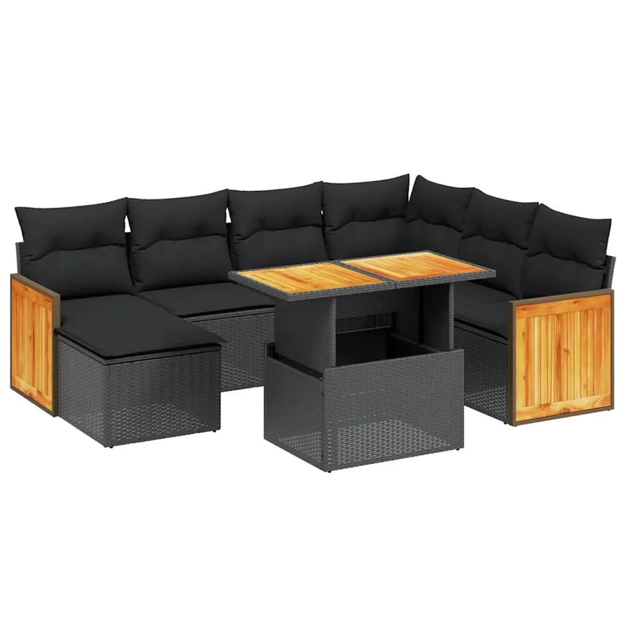 Salon de jardin 8 pcs avec coussins noir résine tressée - 2