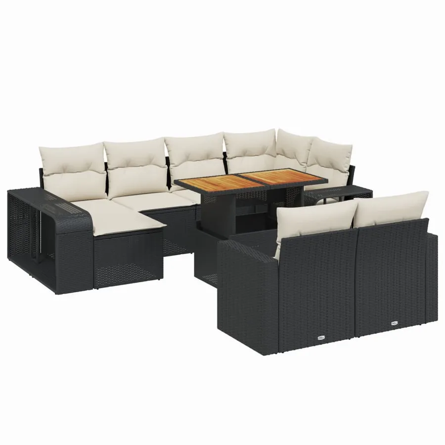 Salon de jardin 11 pcs avec coussins noir résine tressée - 2