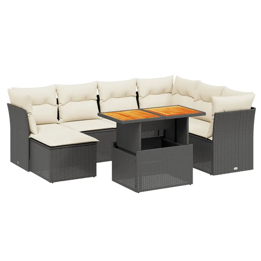 Salon de jardin 8 pcs avec coussins noir résine tressée - 2