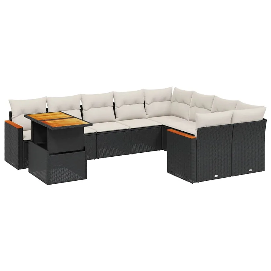 Salon de jardin 10 pcs avec coussins noir résine tressée - 2